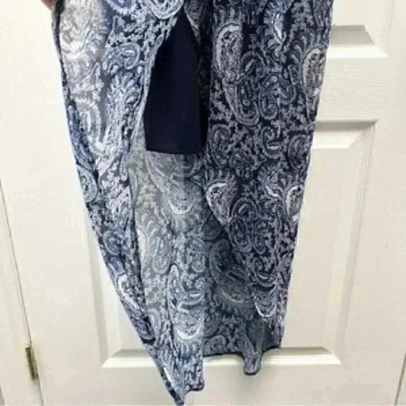 Smart Set Maxi Dress Wrap Front Sheer Flowy Hi Low Asymmetric  Blue Paisley XS - Picture 8 of 15